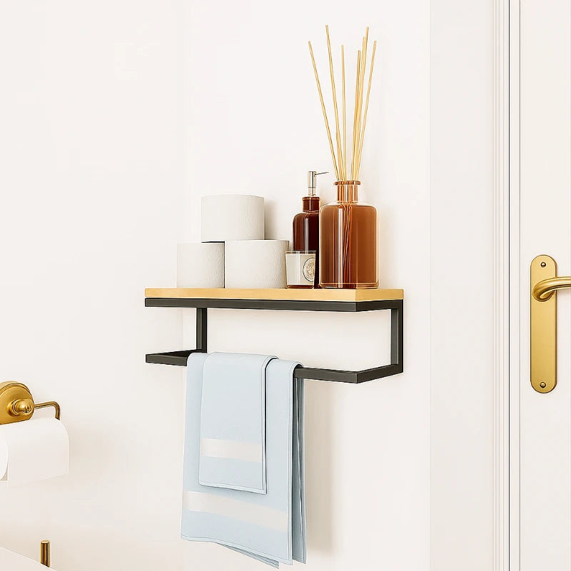 Porte-Serviettes Mural avec Étagère en Bois