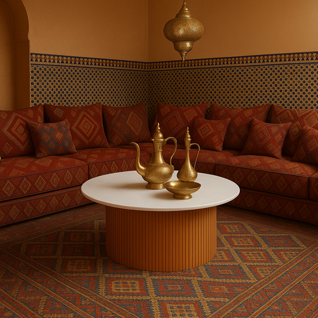 Table basse artisanale de luxe pour salon marocain avec finition raffinée
