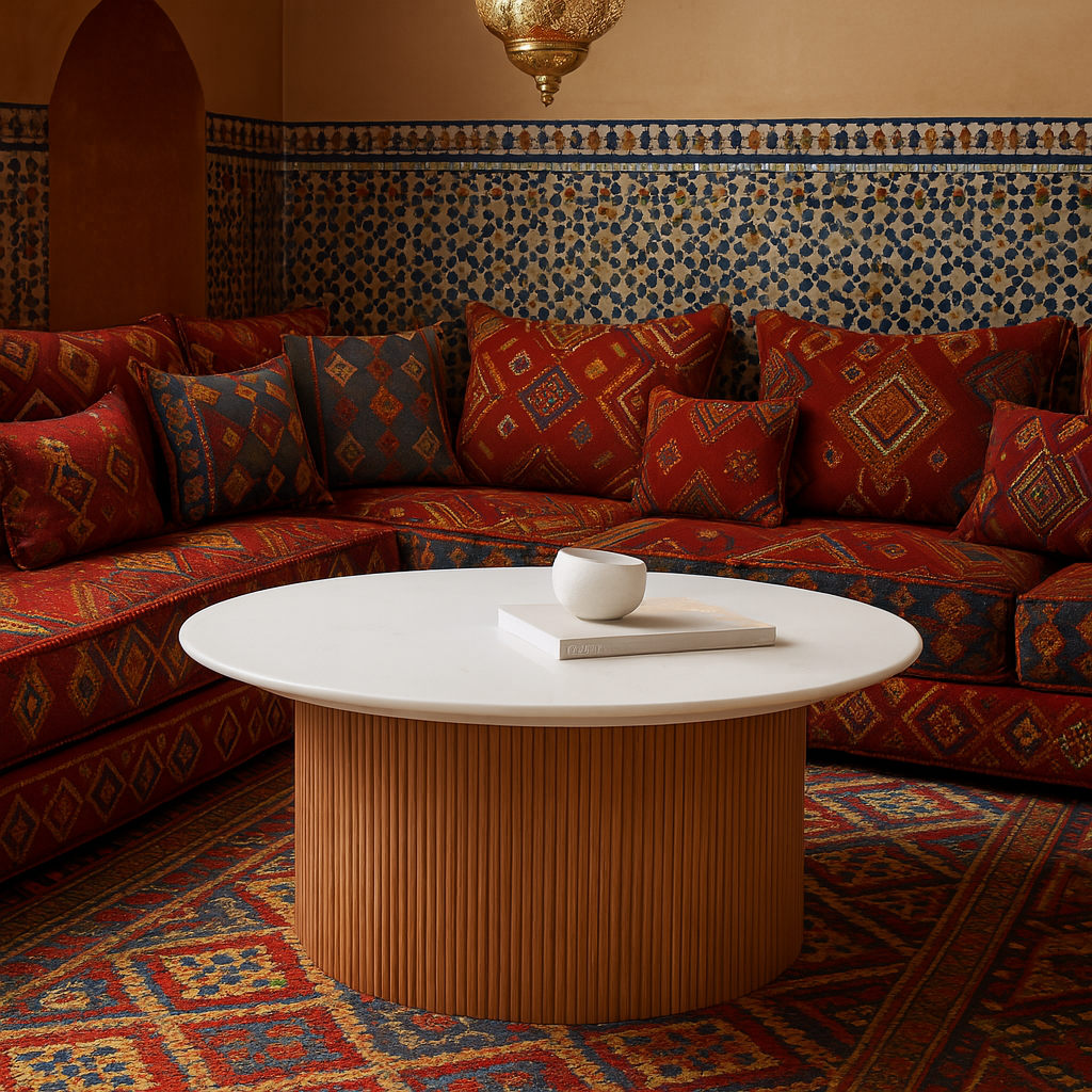 Table basse artisanale de luxe pour salon marocain avec finition raffinée