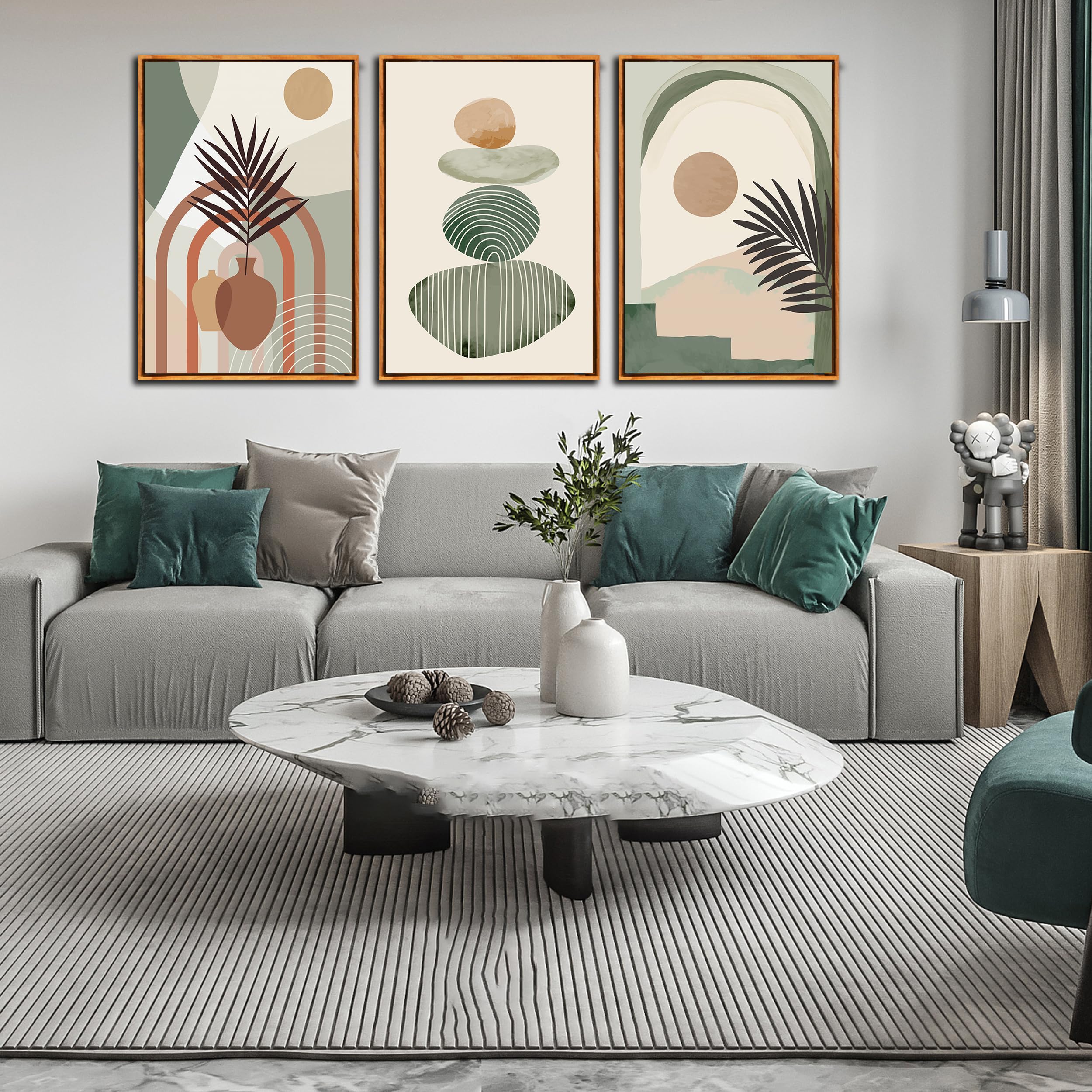 tableaux modernes accrochés dans salon marocain beldi luxe
