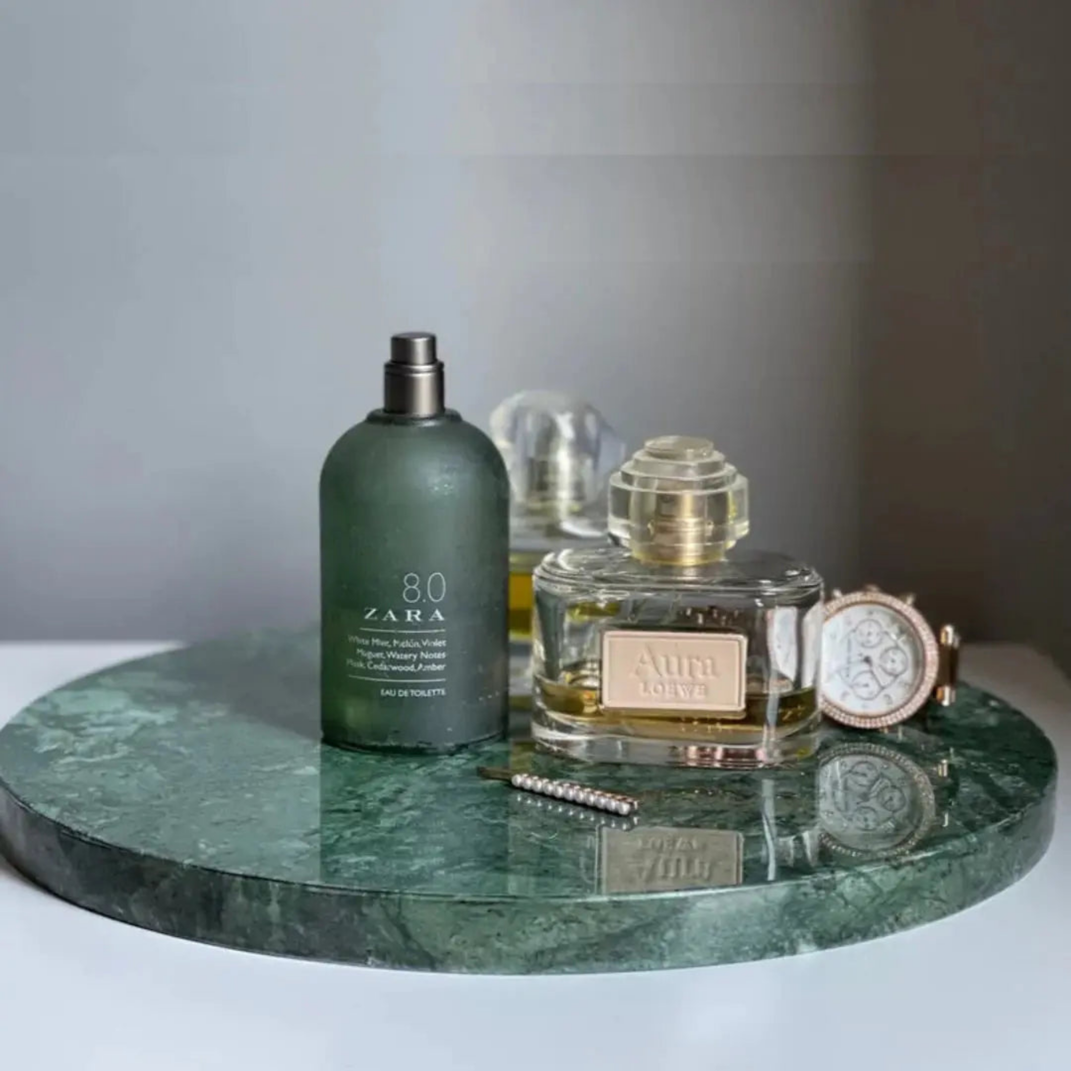 Plateau rond en marbre vert pour salle de bain 