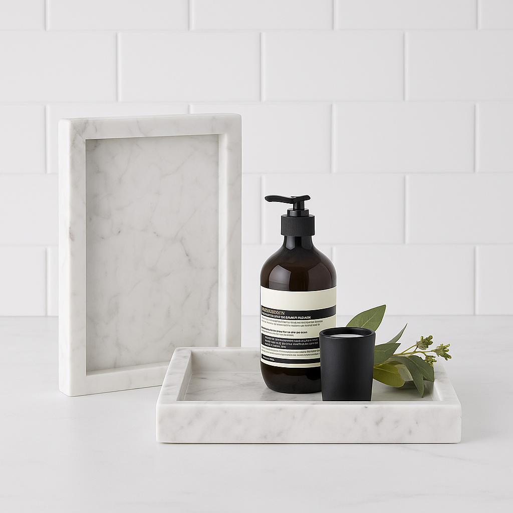 2 plateau en marbre pour organiser les accessoires de salle de bain 