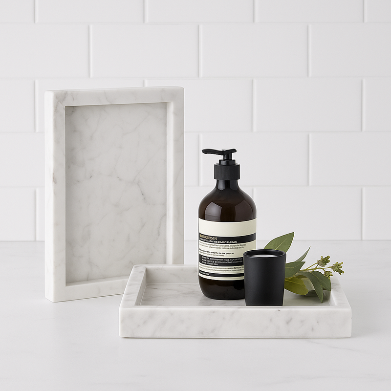 2 plateau en marbre pour organiser les accessoires de salle de bain 