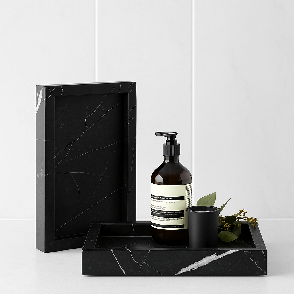 2 plateau en marbre pour organiser les accessoires de salle de bain au Maroc 