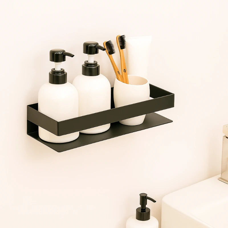 Étagère salle de bain noire murale sans perçage