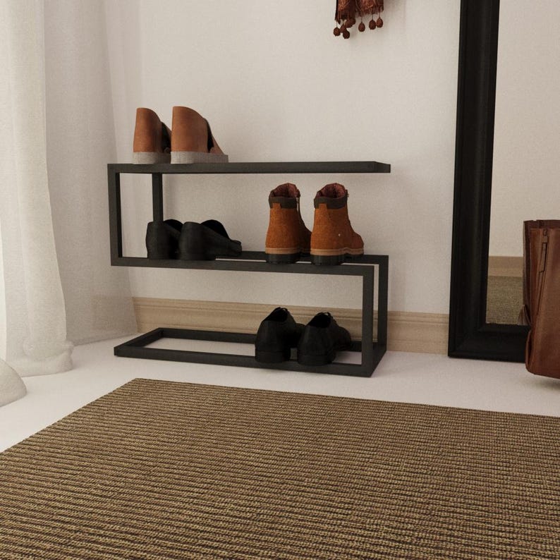 Meuble à chaussures entrée avec sac à main et miroir contemporain