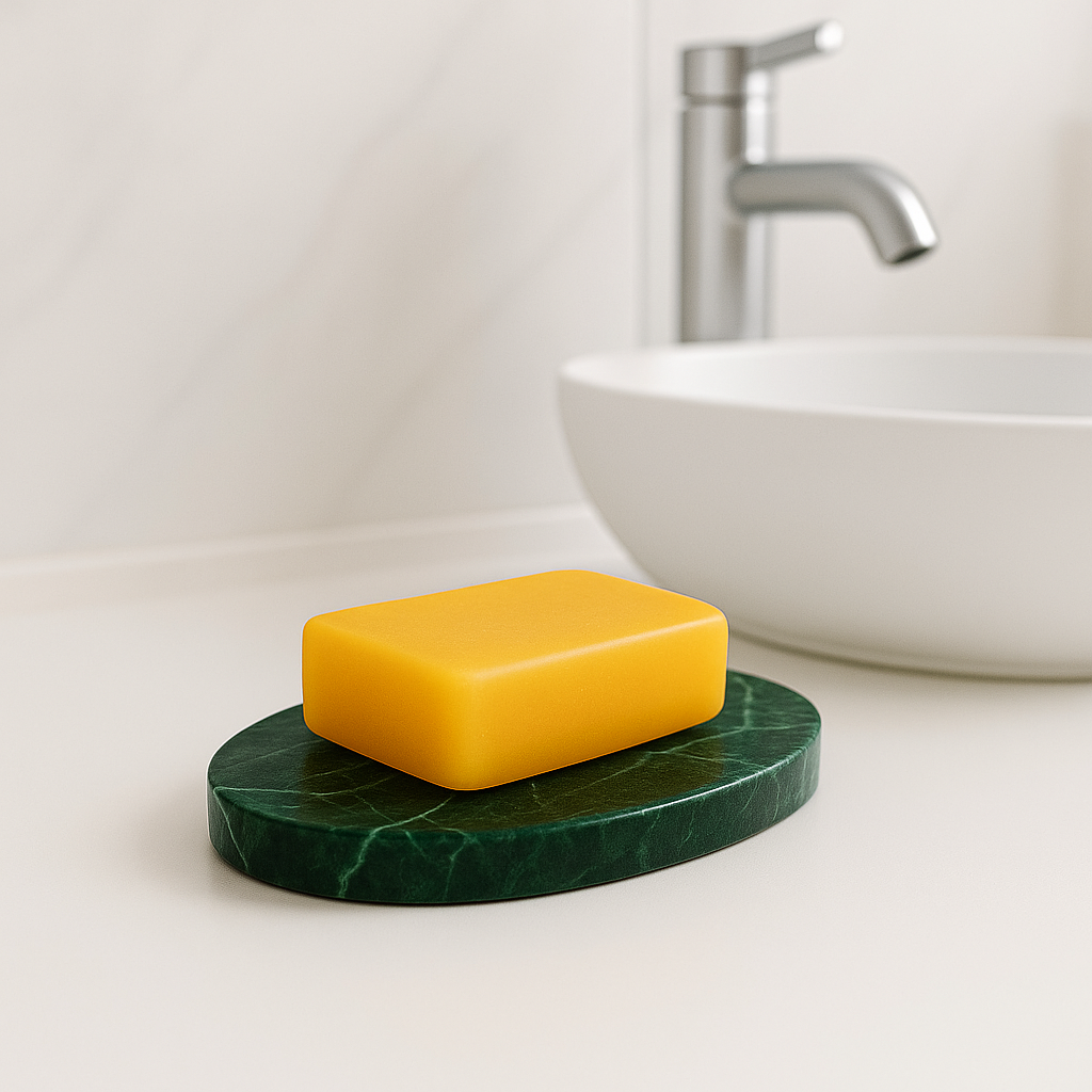 Porte savon en marbre vert ovale pour salle de bain