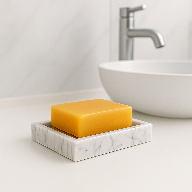 Porte savon en marbre blanc rectangulaire pour salle de bain