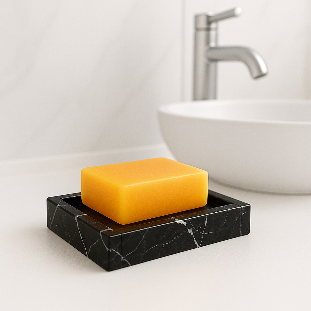 Porte savon en marbre noir rectangulaire pour salle de bain
