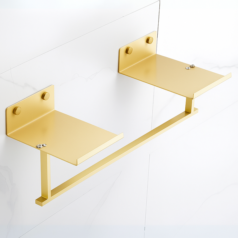 Étagère salle de bain design en marbre vert et métal doré