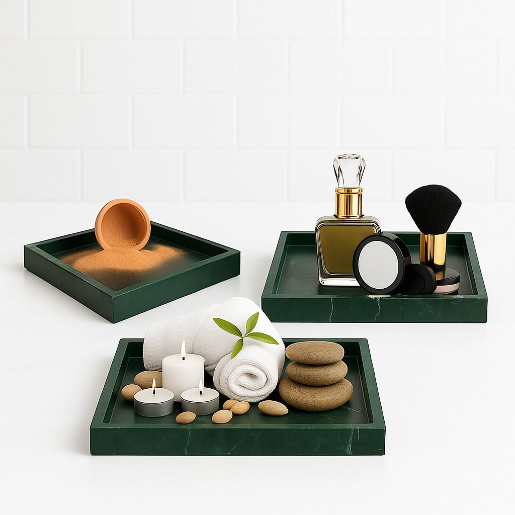 Ensemble 3 Plateaux en marbre vert pour salle de bain