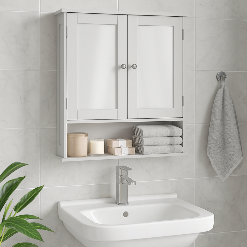 Armoire murale blanche avec miroir salle de bain