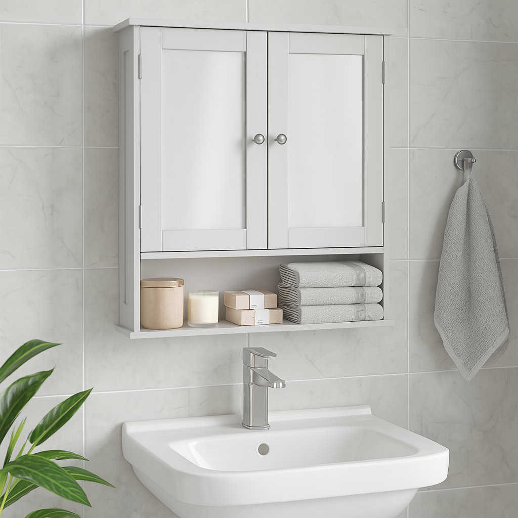 Armoire murale blanche avec miroir salle de bain