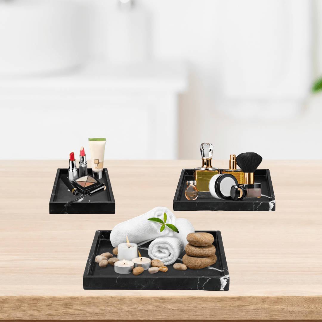 Ensemble 3 Plateaux en marbre noir pour salle de bain