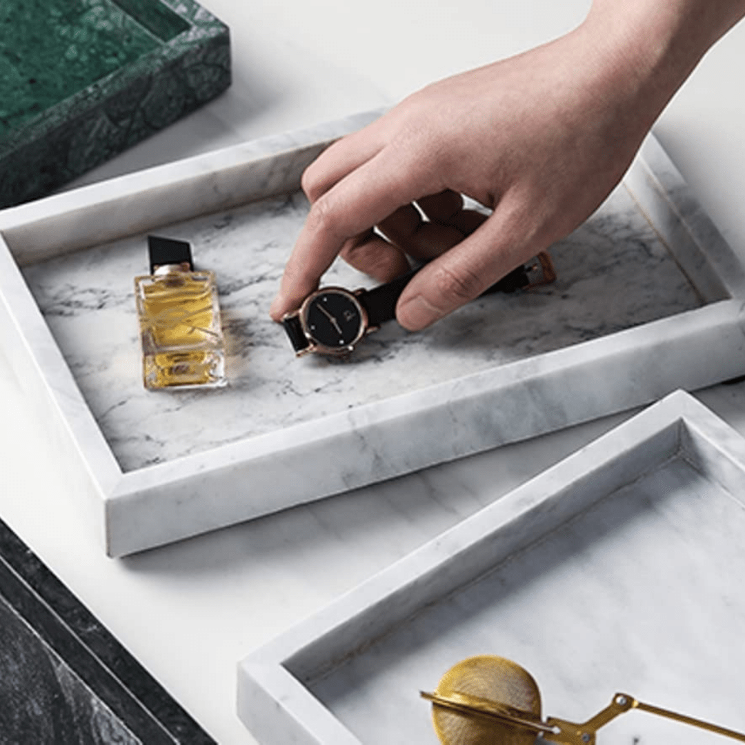 Ensemble 3 Plateaux blanc en marbre pour salle de bain
