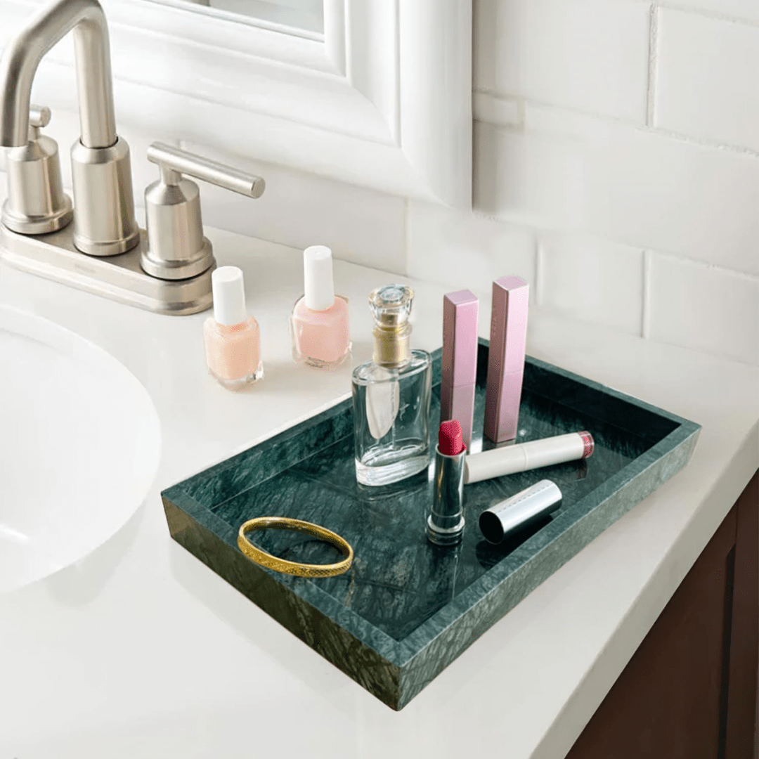 PLateau marbre vert  pour salle de bain