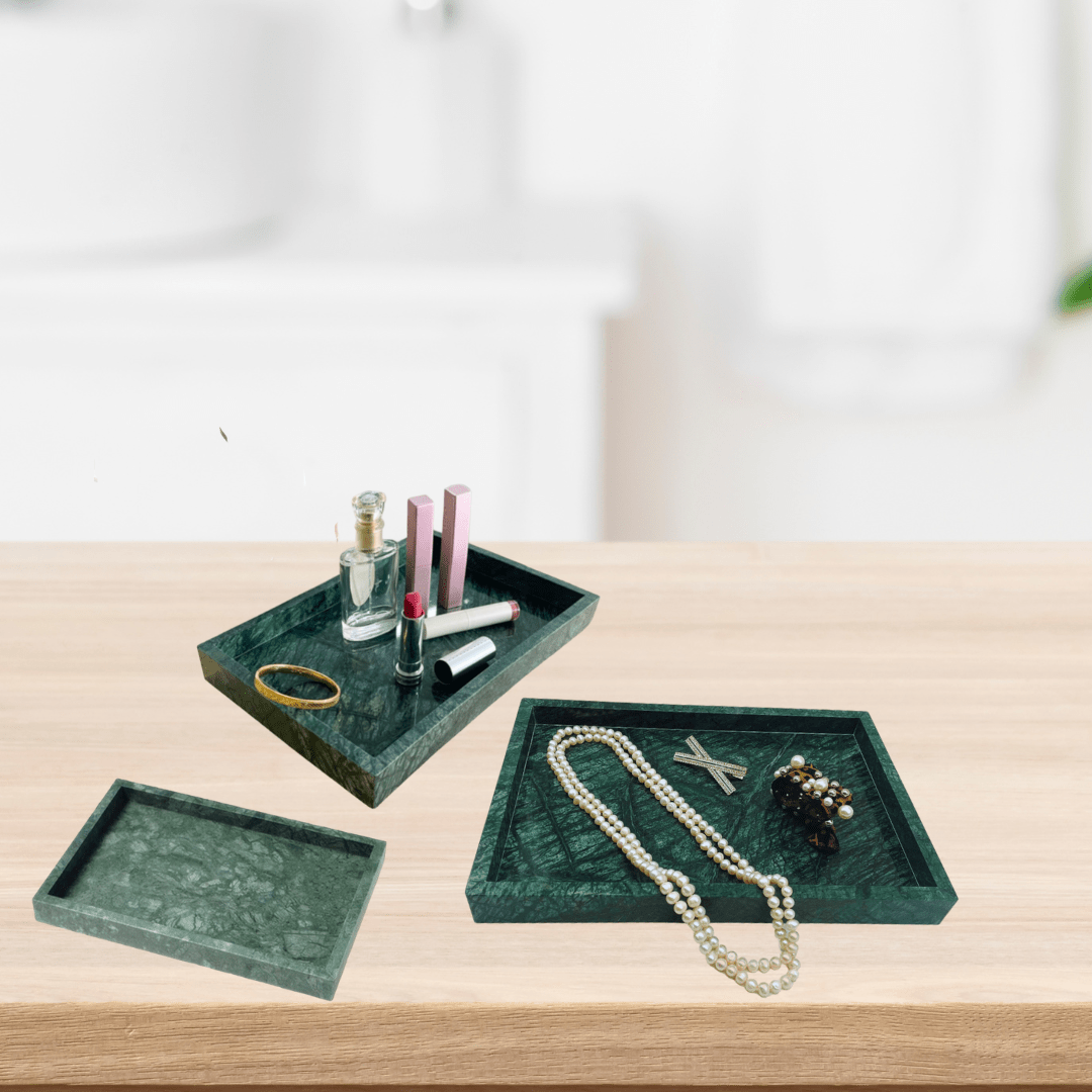 Ensemble 3 Plateaux en marbre vert pour salle de bain