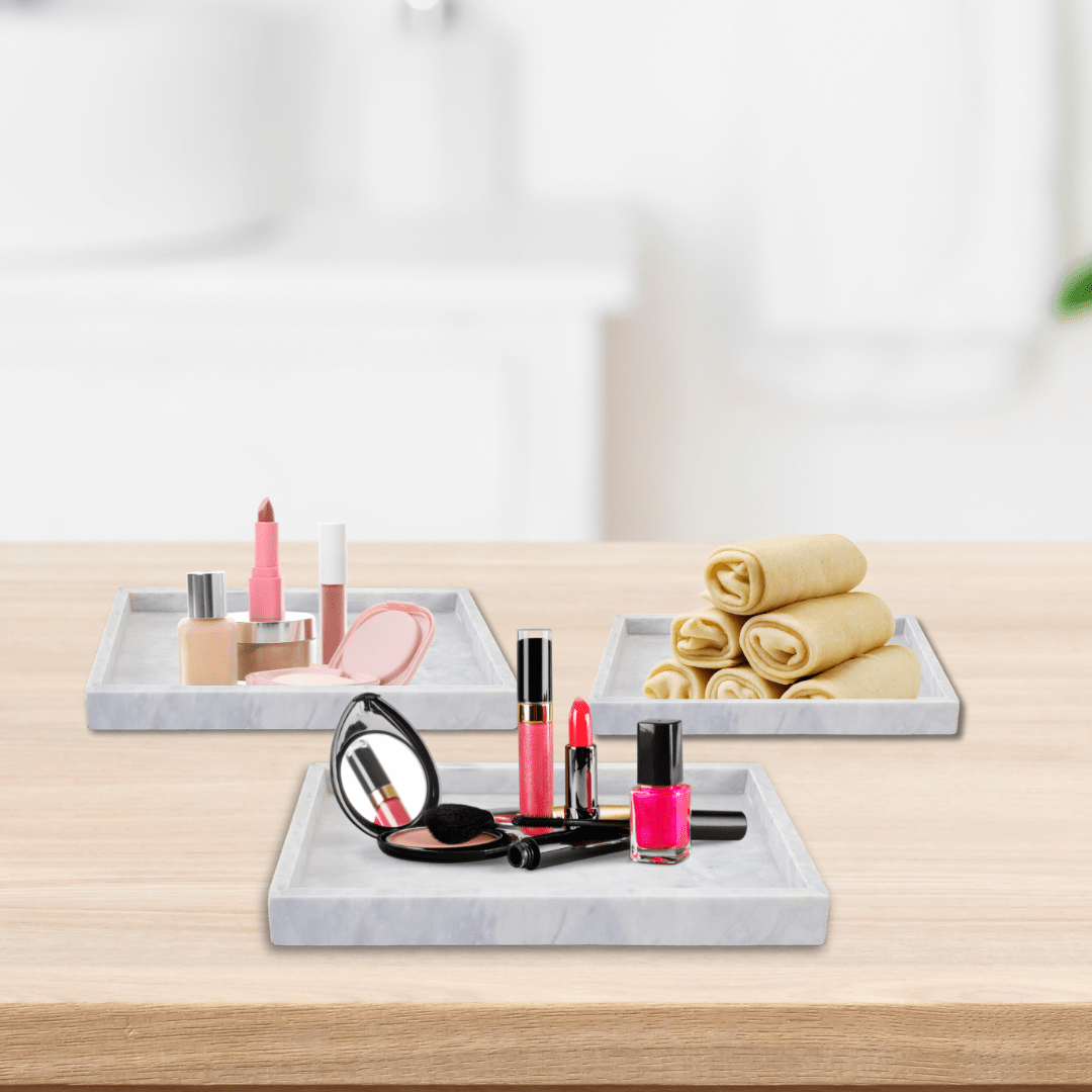 Ensemble 3 Plateaux en marbre blanc pour salle de bain