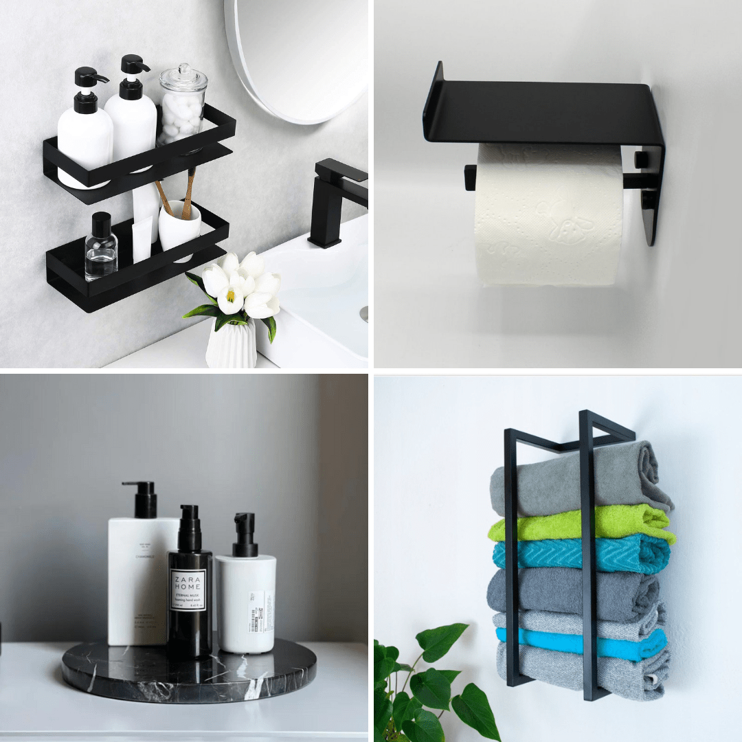 Ensemble 4 accessoires salle de bain sans perçage