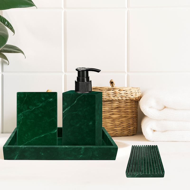 Ensemble accessoires salle de bain en marbre vert de luxe