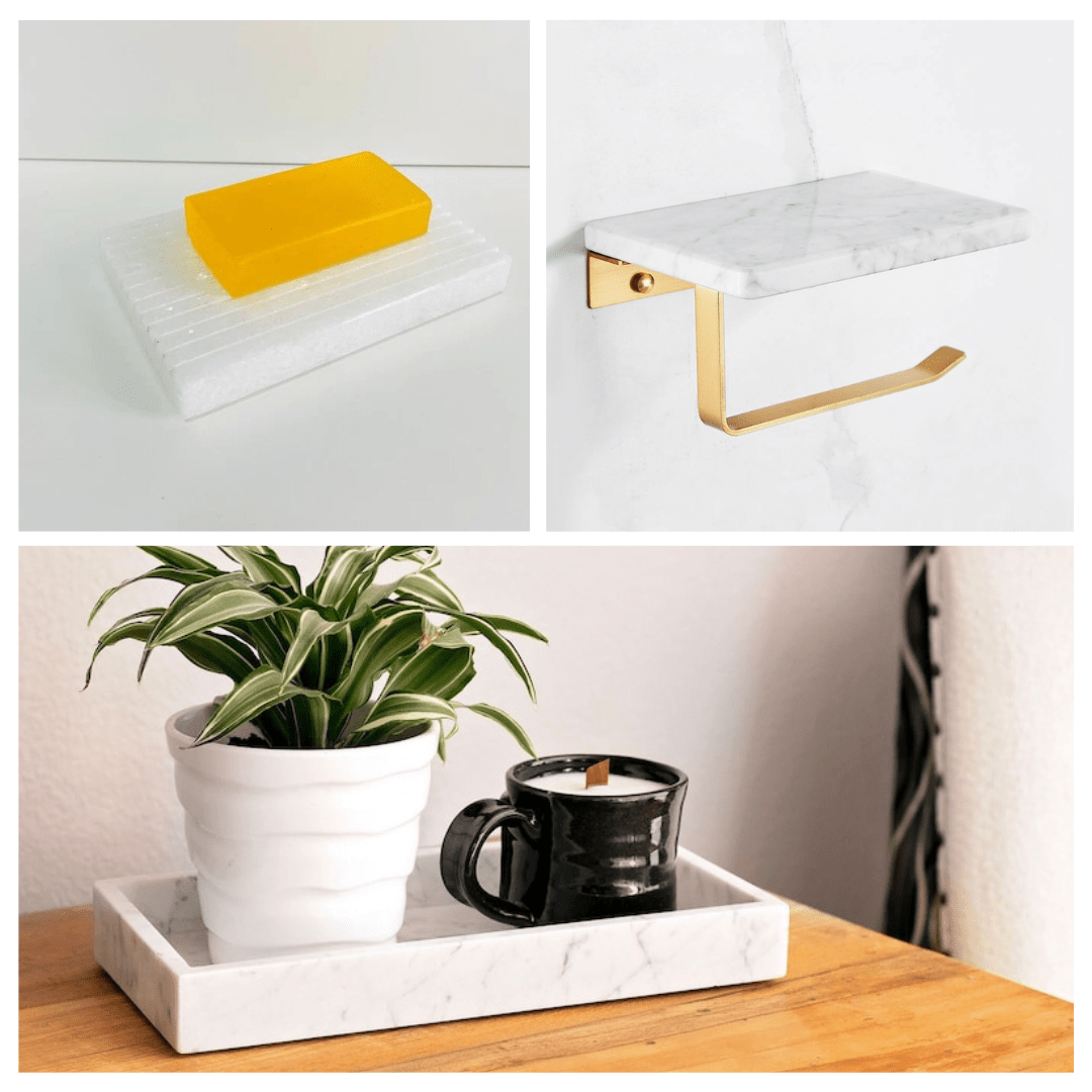 Ensemble d’accessoires salle de bain en marbre