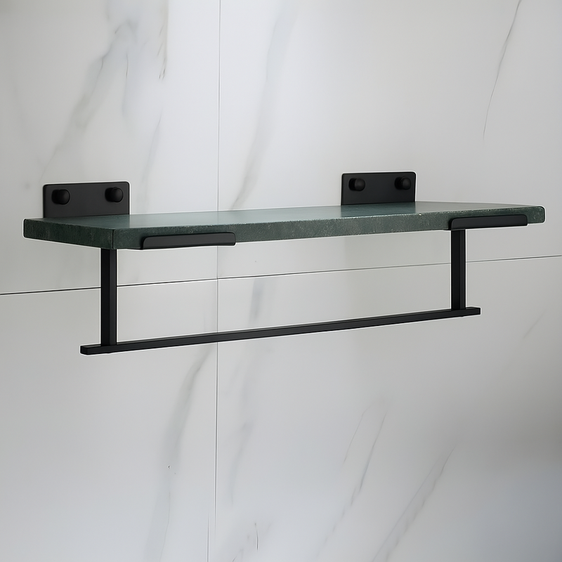 Étagère salle de bain design en marbre blanc et métal noir
