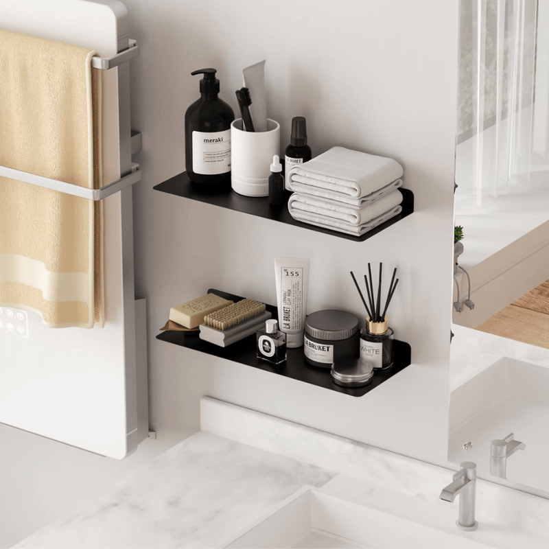 Organisation salle de bain moderne et facile avec étagères 