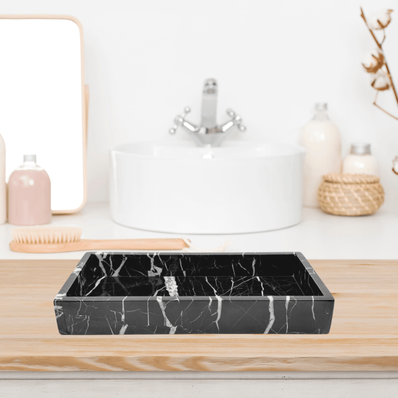 Plateau en marbre pour salle e bain organisée