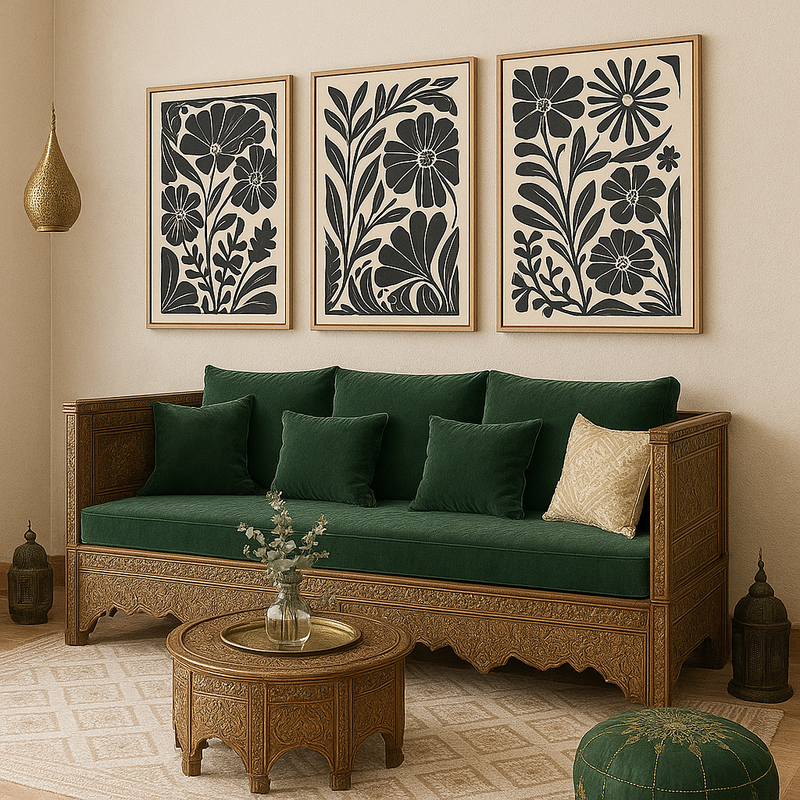 Décoration murale marocaine 2025 pour salon moderne en beige et noir
