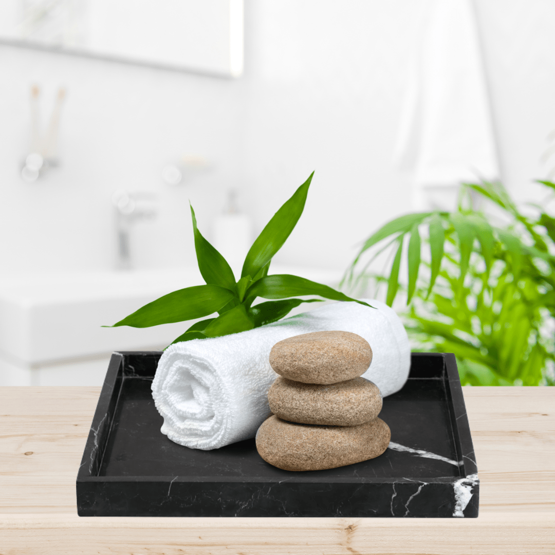 PLateau marbre noir pour salle de bain