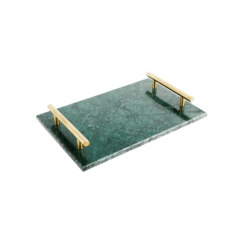 Plateau en marbre vert luxe avec finitions dorées pour salle de bain moderne