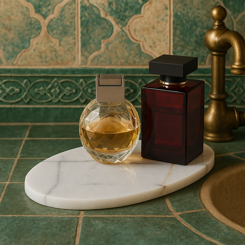 Plateau ovale en marbre pour salle de bain marocaine
