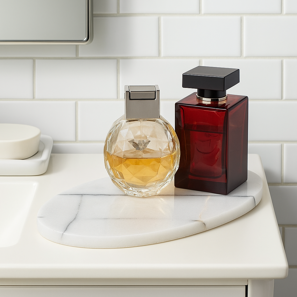 Plateau ovale en marbre pour salle de bain