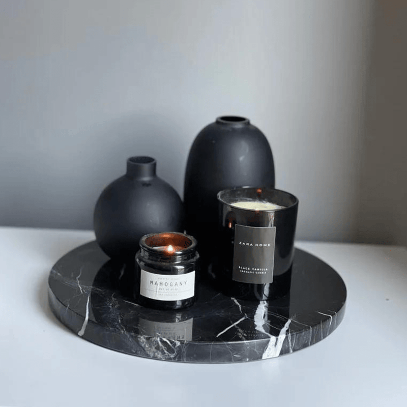 Plateau rond en marbre noir naturel pour salle de bain
