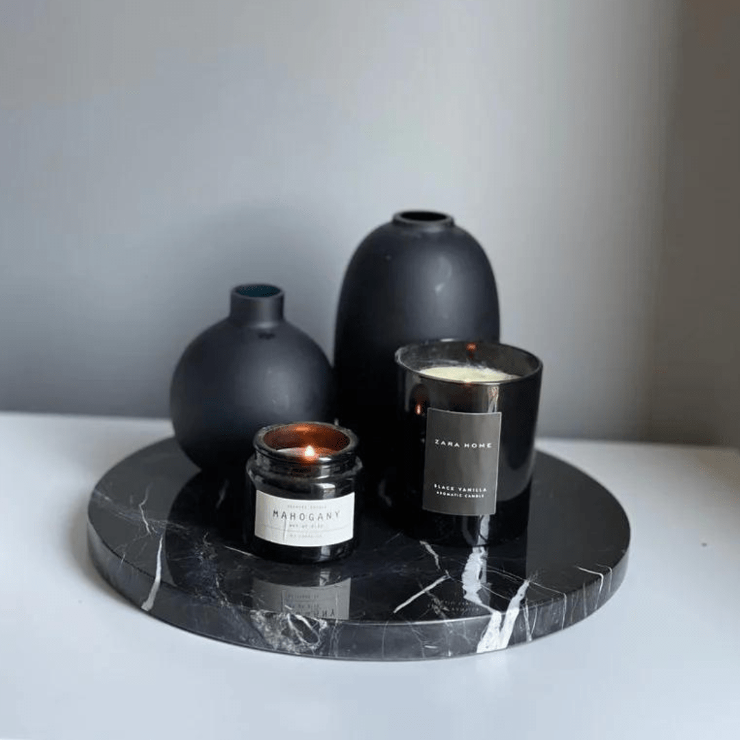 Plateau rond en marbre noir naturel pour salle de bain