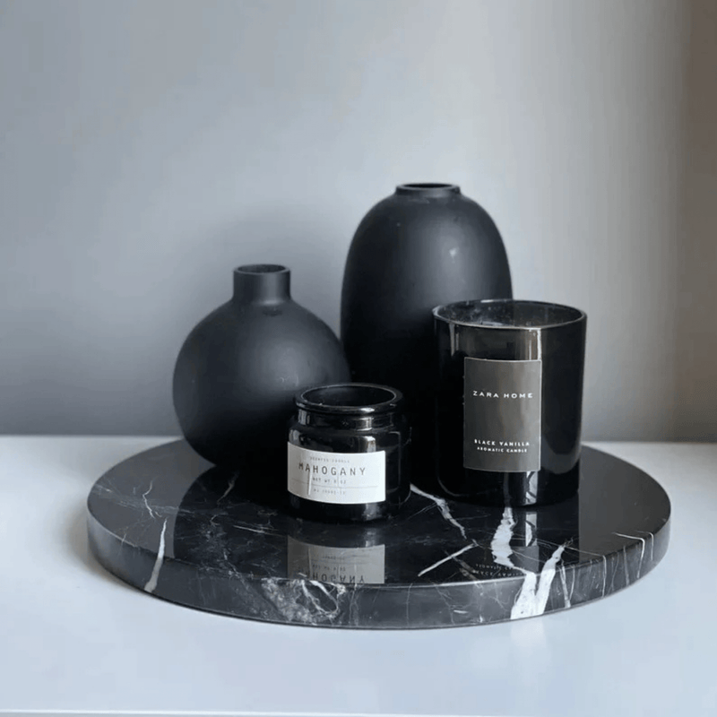 Plateau rond en marbre noir pour salle de bain 