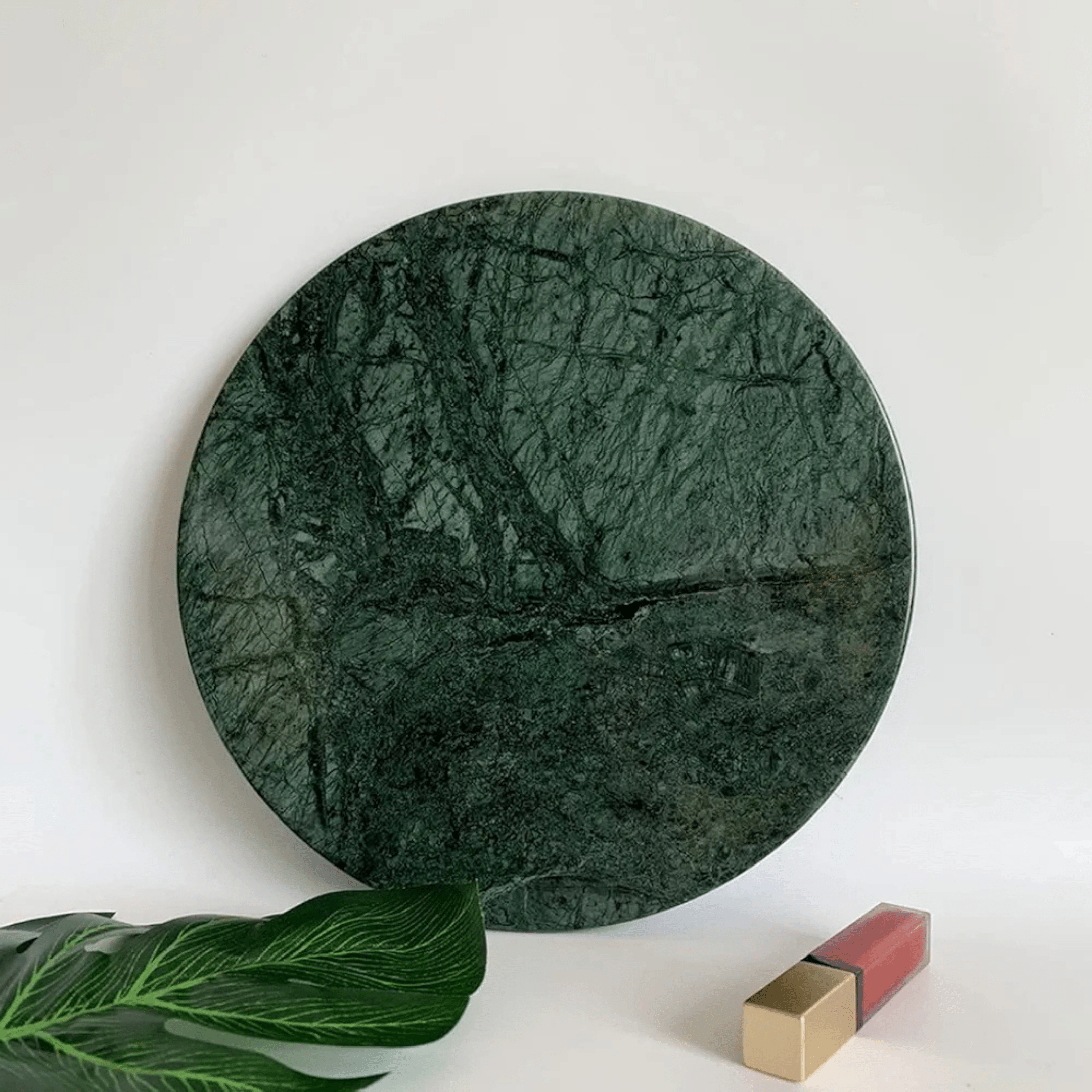 Plateau rond décoration en marbre vert pour salle de bain 