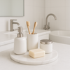Plateau rond en marbre pour organiser salle de bain