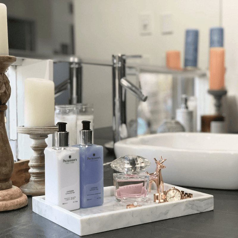 Plateau en marbre blanc pour salle de bain