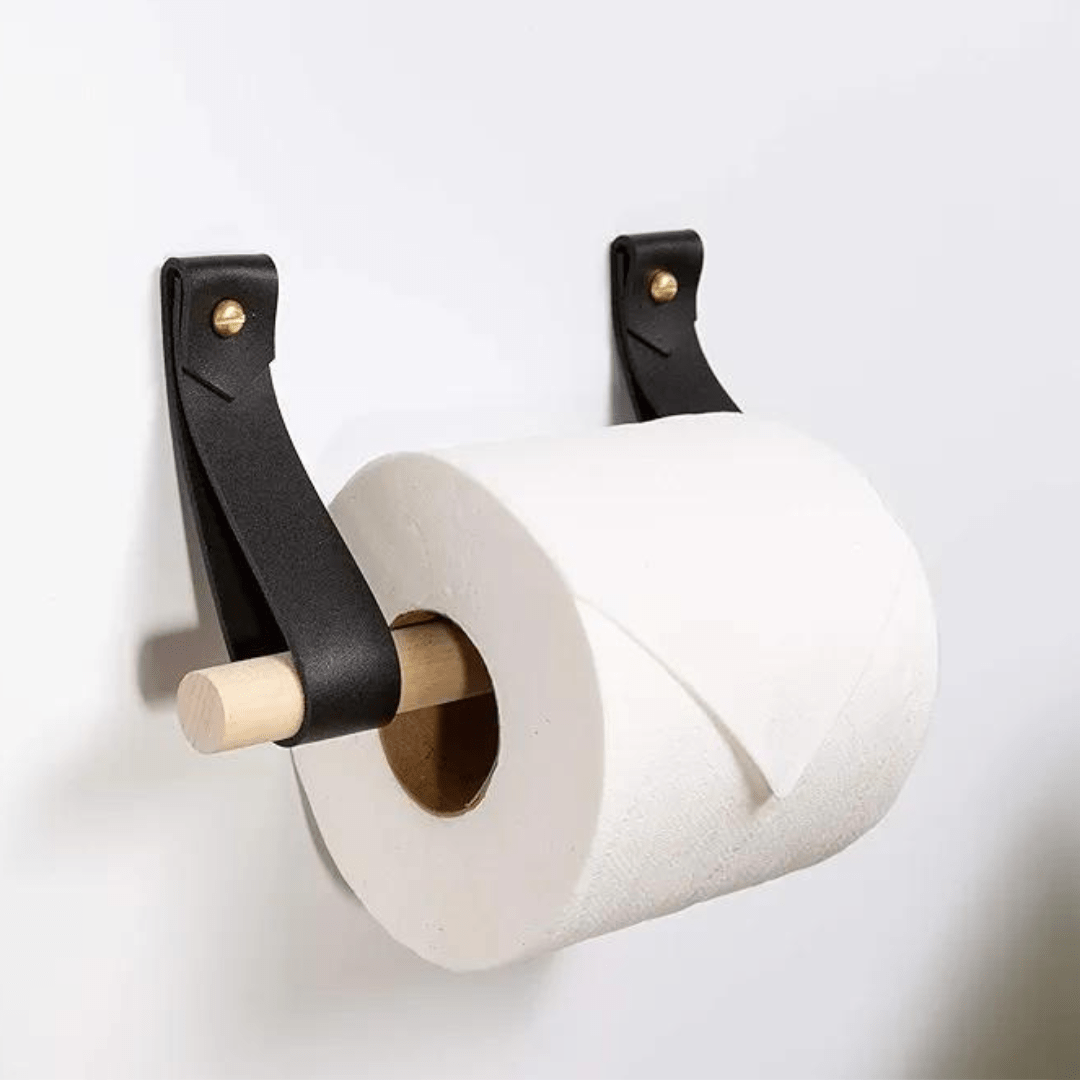 Porte papier toilette mural en bois et cuir  
