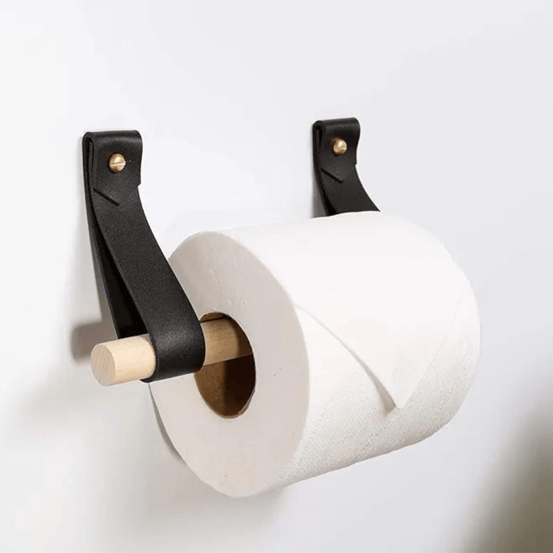 Porte papier toilette mural en bois et cuir  