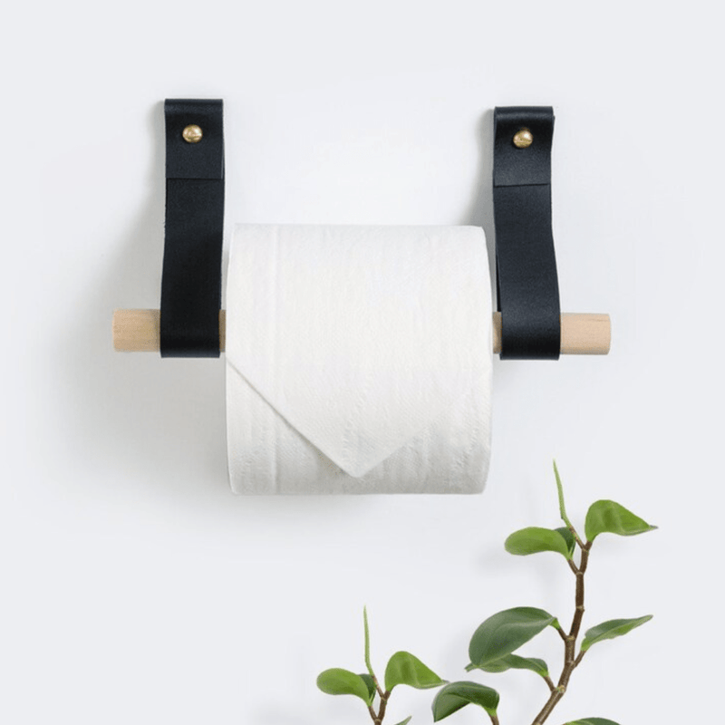 Porte papier toilette en bois et cuir - Design mural élégant pour décorer toilette 