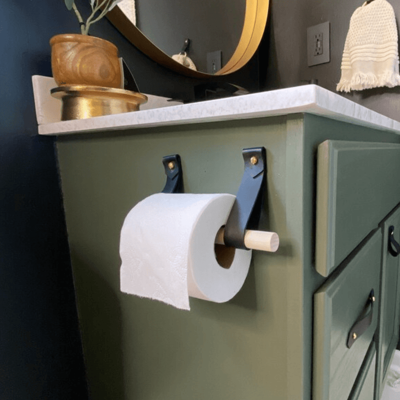 Porte papier toilette en bois et cuir - Design mural élégant
