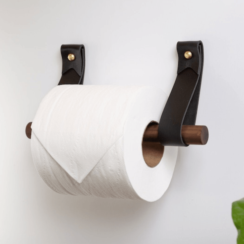 Distributeur papier toilette en bois et cuir - Design mural élégant