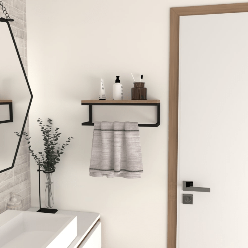 Porte-Serviettes Mural avec Étagère en Bois