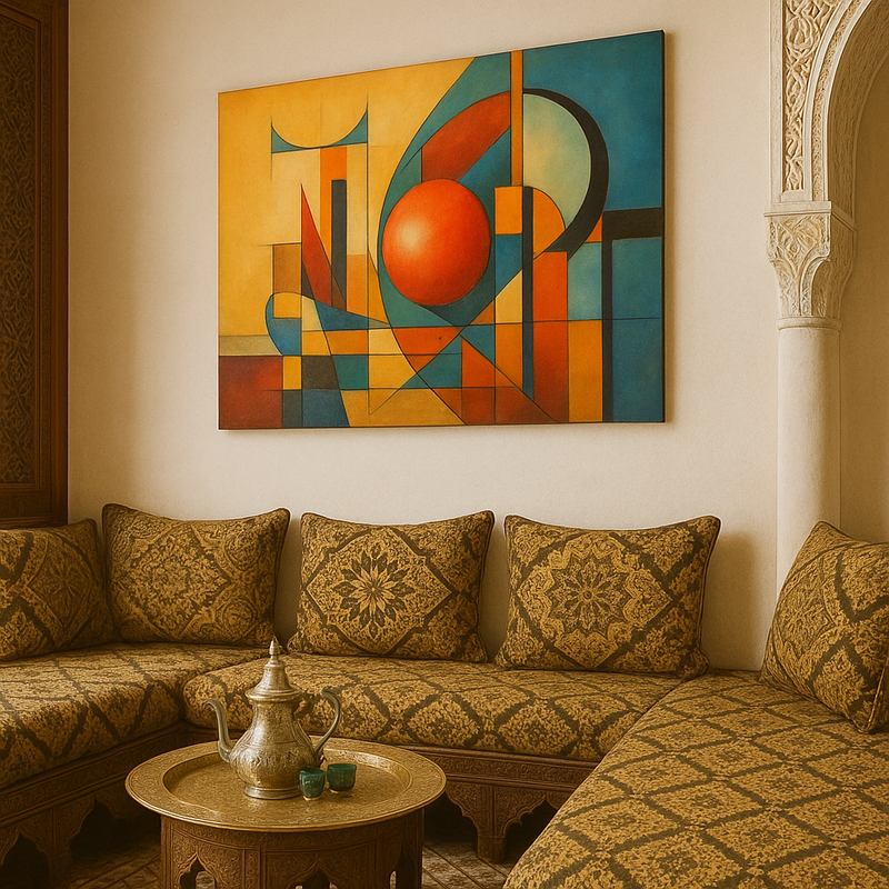 Tableau salon marocain 2025 : une œuvre d’art contemporaine au cœur de votre décoration orientale