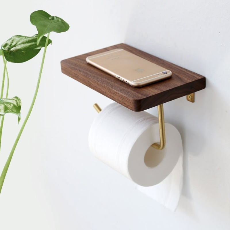 Porte papier toilette mural bois et métal