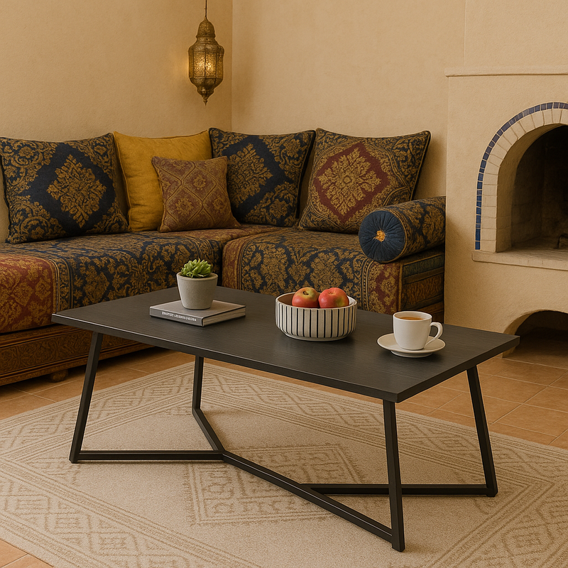 Table basse décorative en bois massif avec pieds en métal