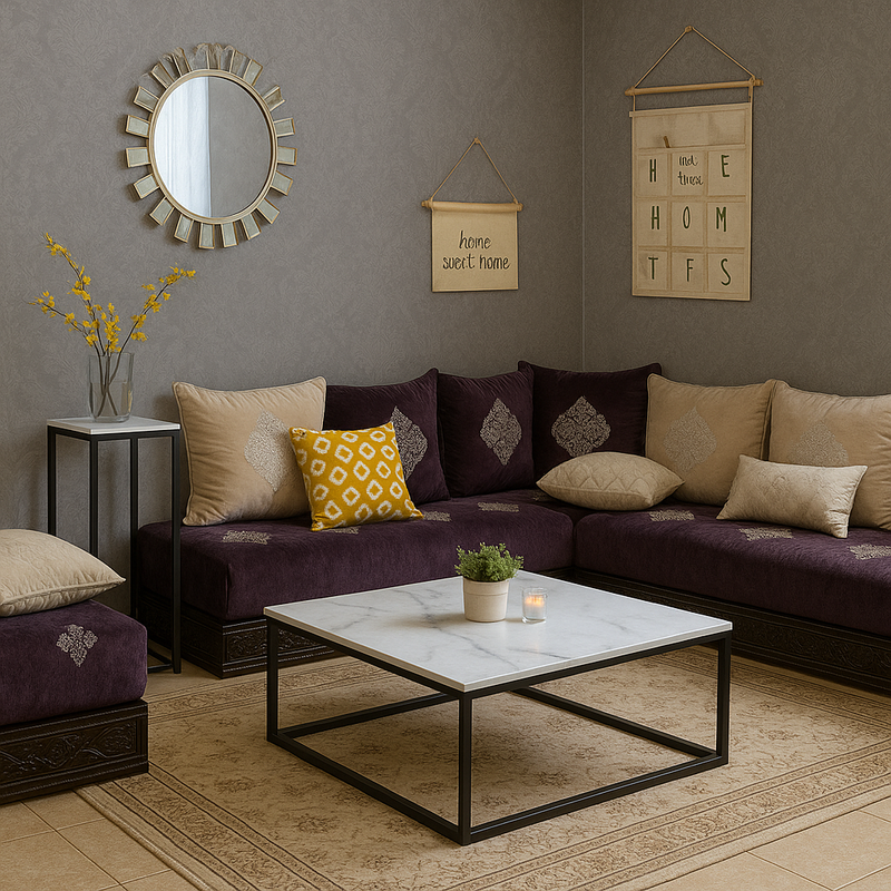 Table basse en marbre naturel et métal : L’élégance intemporelle pour votre salon marocain