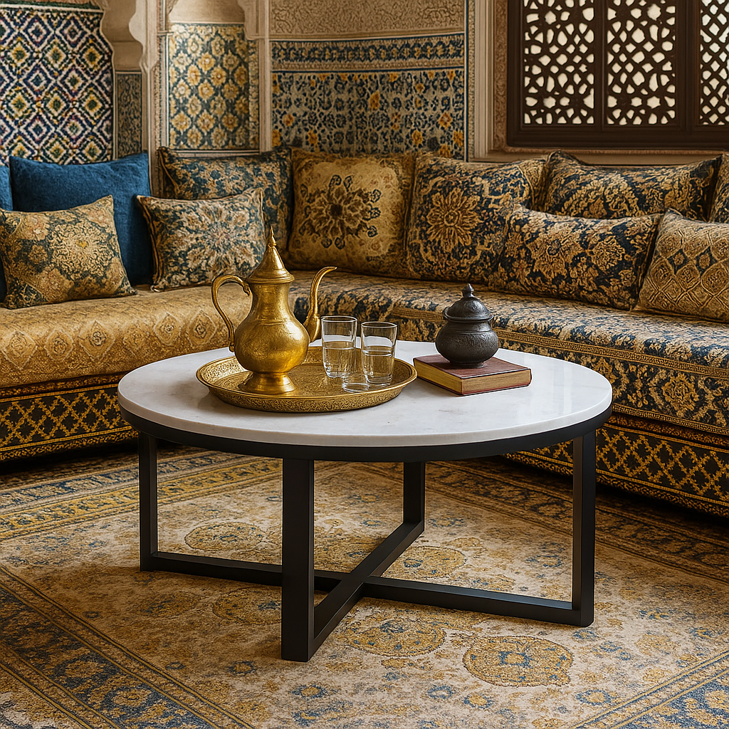table basse marbre ronde pour salon marocain